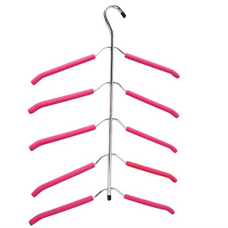 Multilayer Stainless Steel Clothing Storage Racks Fish Bone Shape Clothes Hanger Wardrobe Drying Rack Laundry Storage Holder: pink clothes