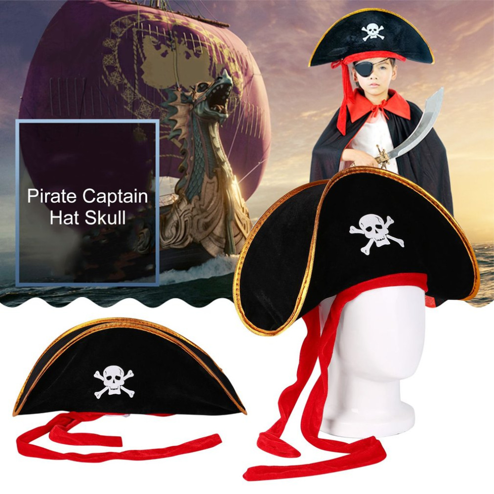 Gorra de disfraz de de calavera y hueso cruzado con sombrero de capitán pirata para de disfraces de Halloween venta de poliéster para