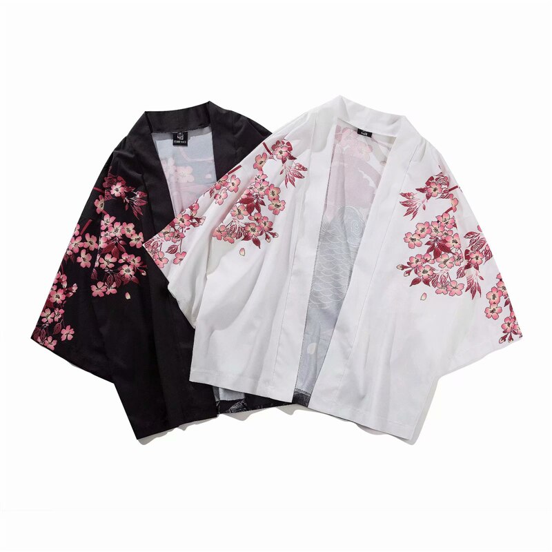 Japanse Kimono Shirts Koi Vis Gedrukt Harajuku Hip Hop Mannen Japan Stijl Streetwear Shirts Zomer Dunne Kleding Losse Kimono