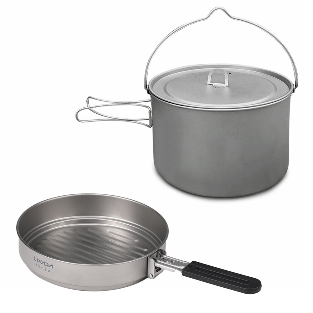 Lixada Vouwen Titanium Pannenset 2.8L Opknoping Pot 1.1L Pan Voor Outdoor Wandelen Picknick Koken Camping Apparatuur Servies