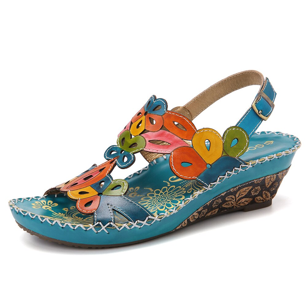 XNHN, Sandalias de verano para Mujer de talla grande con tacones medios, cuñas, zapatos de Mujer, Sandalias étnicas de piel sintética Vintage, zapato femenino: 43