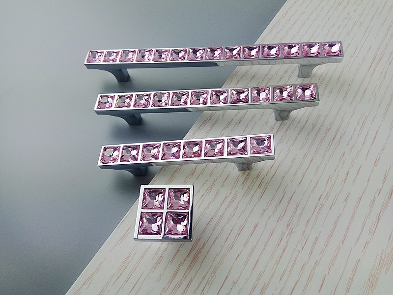 Super skinnende ægte krystalglas diamant pink håndtag møbler skydedør skuffeknapper garderobe køkkenskabe skab trækker