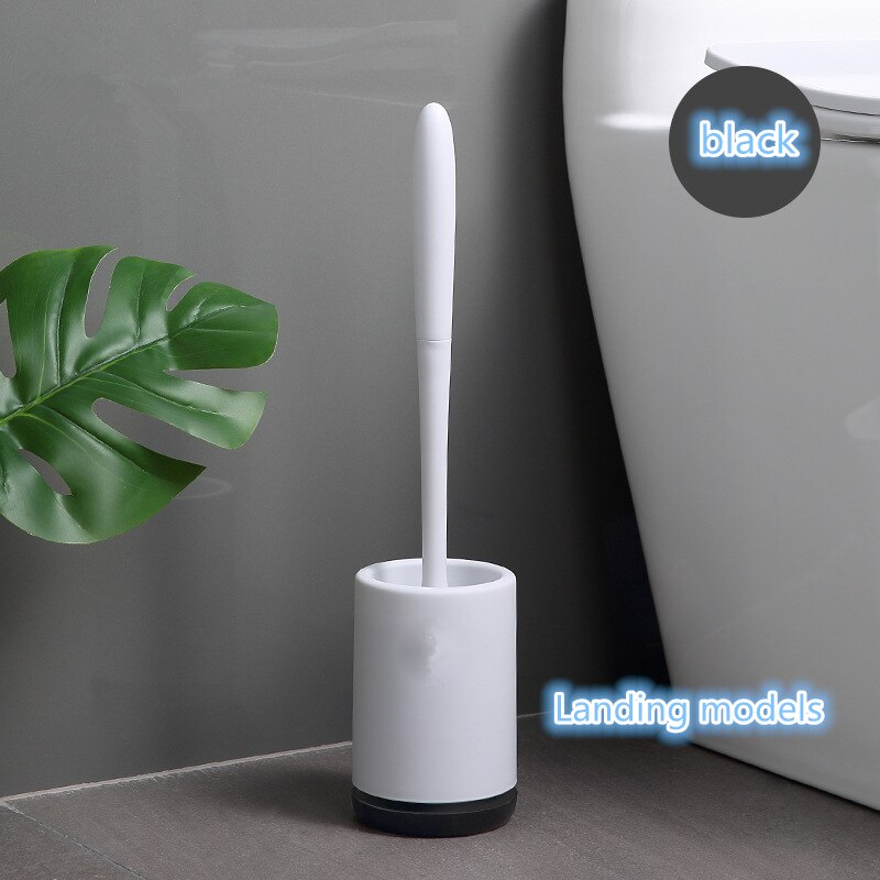 Toiletborstel met lange steel en zachte haren, toiletborstel zonder perforatie, zachte lijmborstel: Landingsmodel zwart