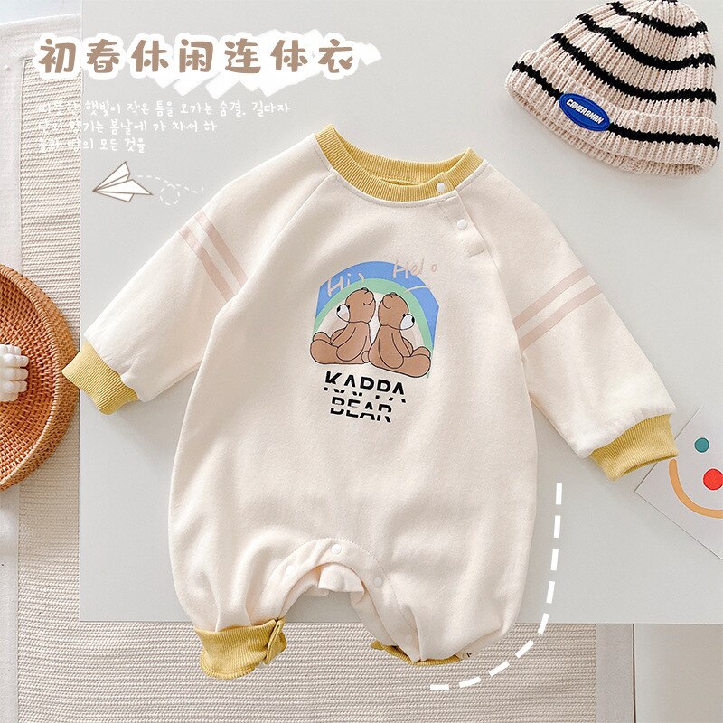 2022 spring new Baby manica lunga orso pagliaccetto cotone ragazzi vestiti ragazza infantile carino orso stampa tuta neonato tutina