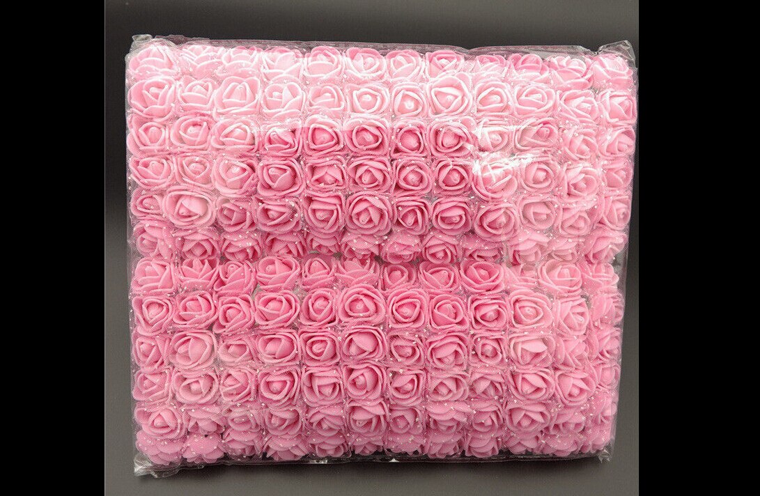 144 stks een set Mini Foam Rose Kunstmatige Bloem Roos Boeket Bruiloft Decor Craft DIY: Roze