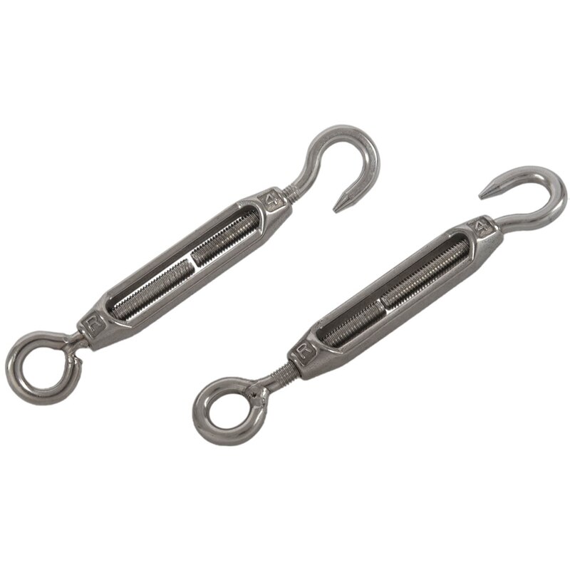 1 Pair Silver Tone Cable Wire Rope Hook Eye Turn Buckle With 4-Pack Heavy Duty S Shaped Hooks Galvanized Utility Hooks