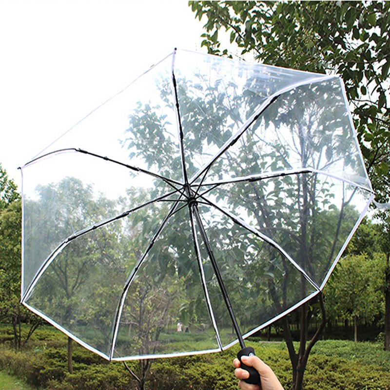 Transparente paraguas mujeres plegable automático blanco niña mujer sombrillas claras a prueba de viento a prueba de lluvia paraguas japonés