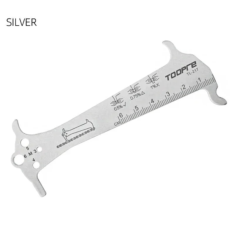 Herramienta de reparación de regla indicadora de desgaste de cadena de bicicleta, medidor de cadena de bicicleta de montaña y carretera de acero inoxidable, comprobador de medición de diámetro de tornillo: Gris
