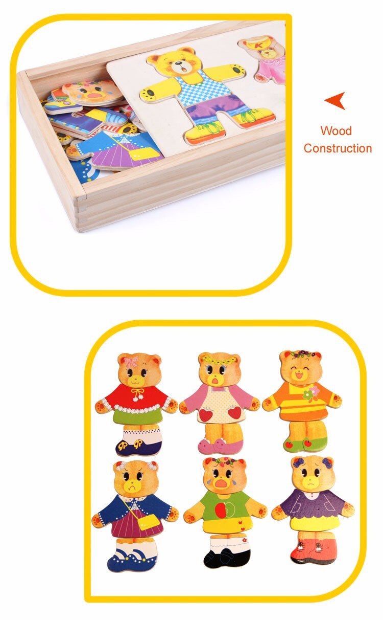 Wooden Toy Puzzle - Dress Changing Jigsaw - Early Education Toddler Game - Logwood