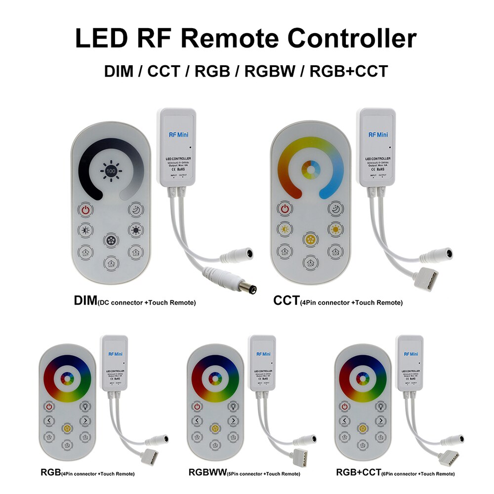 Mini LED RF Controller DC5V-24V Wireless Touch Button Remote Control for Single Color/ CCT/ RGB/ RGBW/ RBBWW/ RGB+CCT LED Strip