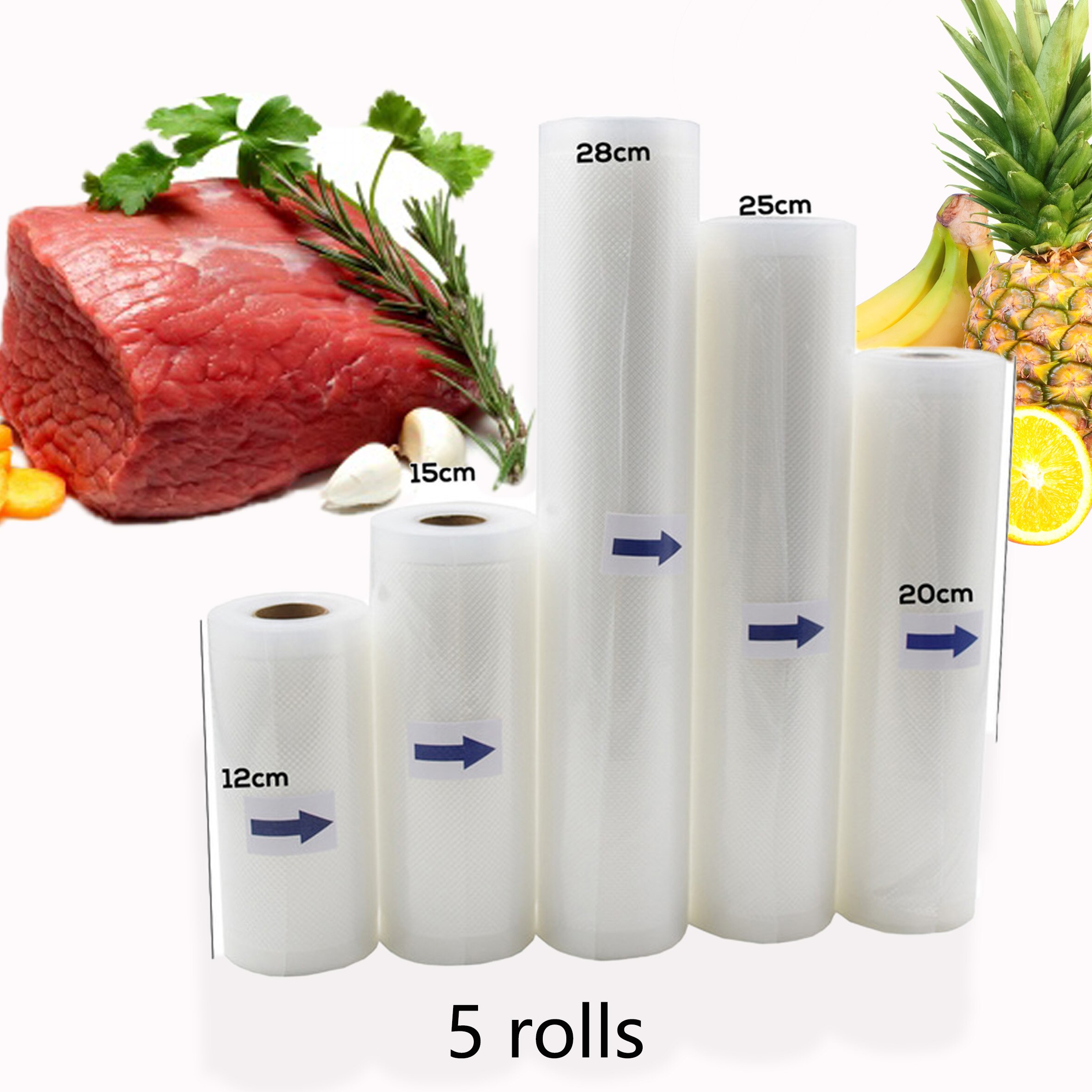 BPA FREE 5 Rolls/Lot Kitchen Food Vacuum Bag Storage Bags for Vacuum Sealer Food Keep Packing 12+15+20+25+28cm*500cm: 1lot
