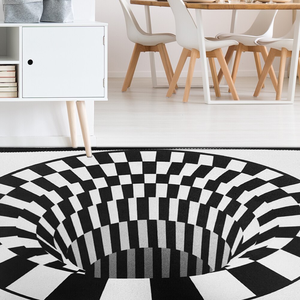 Grid Vortex Rectangular Carpet Non-slip 3D Print Floor Mat Illusion Rugs