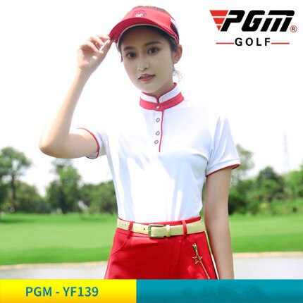 neue Golf Kleid Damen Kurzarm T-Shirt Golf Felsen Sommer Atmungsaktive frauen Anzug Größe XS-XL: Weiß rot / L
