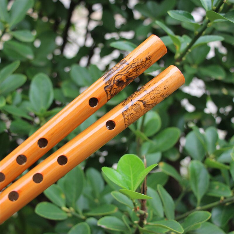 2PCS Chinese Traditional 6 Holes Bamboo Flute Vertical Flute Clarinet Student Musical Instrument Wooden Color For Kids