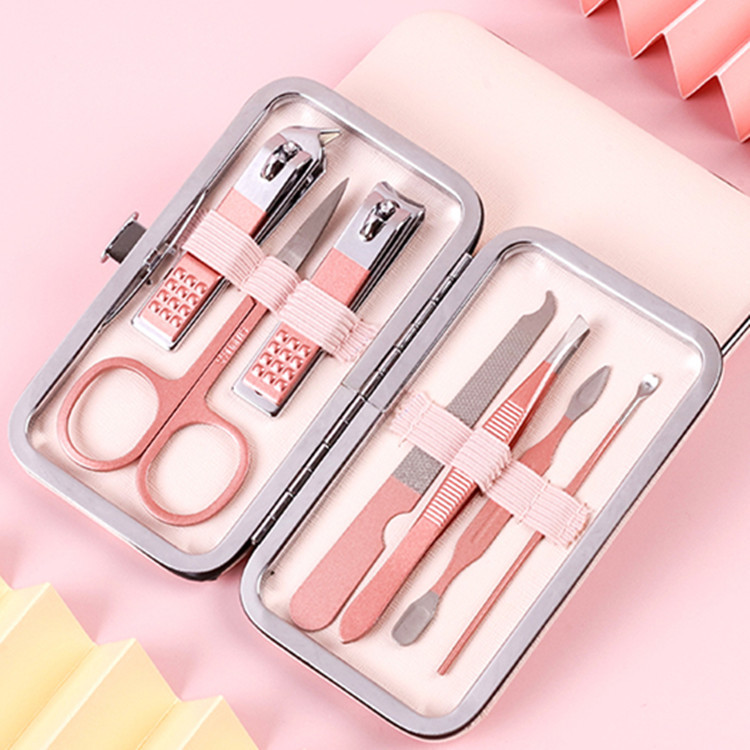 Pink Stainless Steel Nail Clipper Set 7-piece Pedicure Knife Beauty Tweezers Nail Manicure Set Nail Tools Toe Nail Clippers