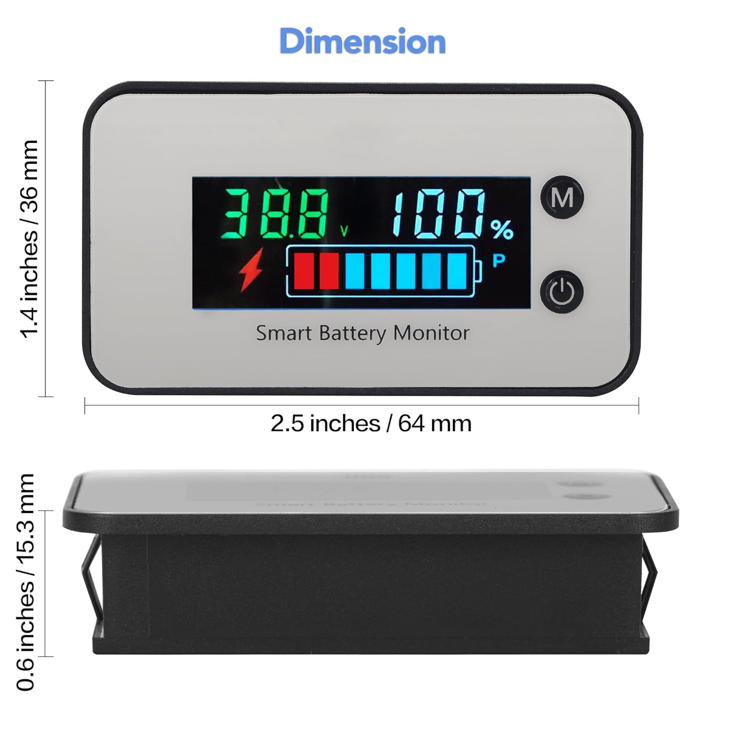 Waterdichte batterijmonitormeter 7-100V auto motorfiets golfkar batterijcapaciteitstester met zoemeralarm en temperatuur: Geel