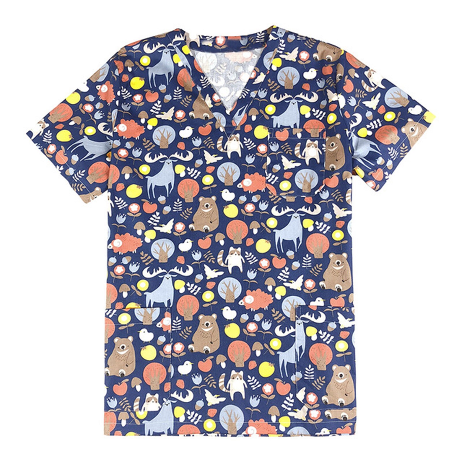 scrub tops for women scrub uniform in 100% print cotton animal series workwear summer Short Sleeve Working Uniform A20
