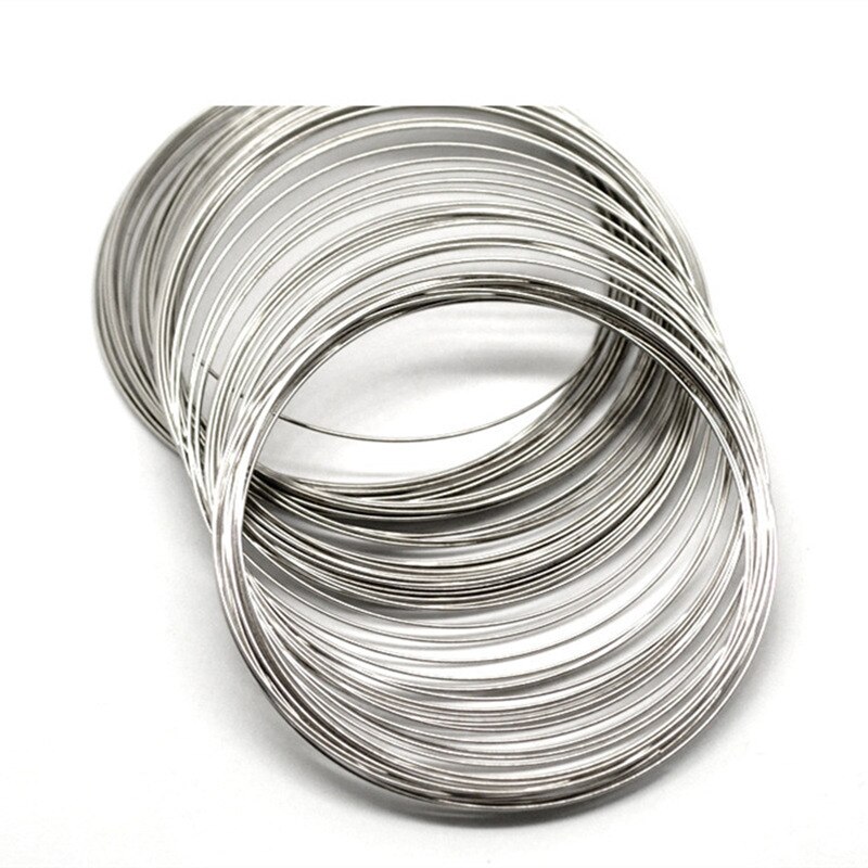 Doreenbeads Staaldraad Geheugen Kralen Armbanden Componenten Ronde Zilveren Kleur 7Cm-7.5Cm Dia, 45 Loops