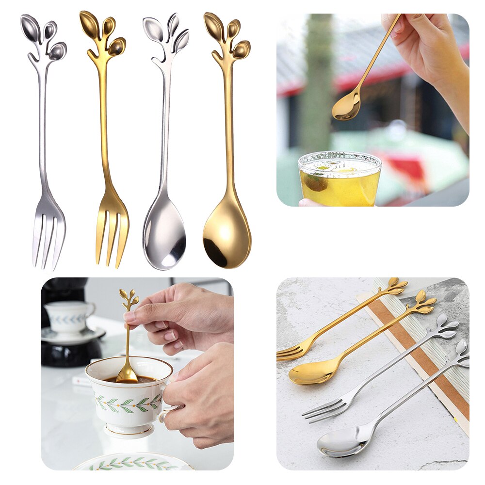 Leaf Shape Handle Spoon Coffee Spoon Dessert Snack Scoop Exquisite Stainless Steel Teaspoon for Kitchen Tableware Gadgets Tool