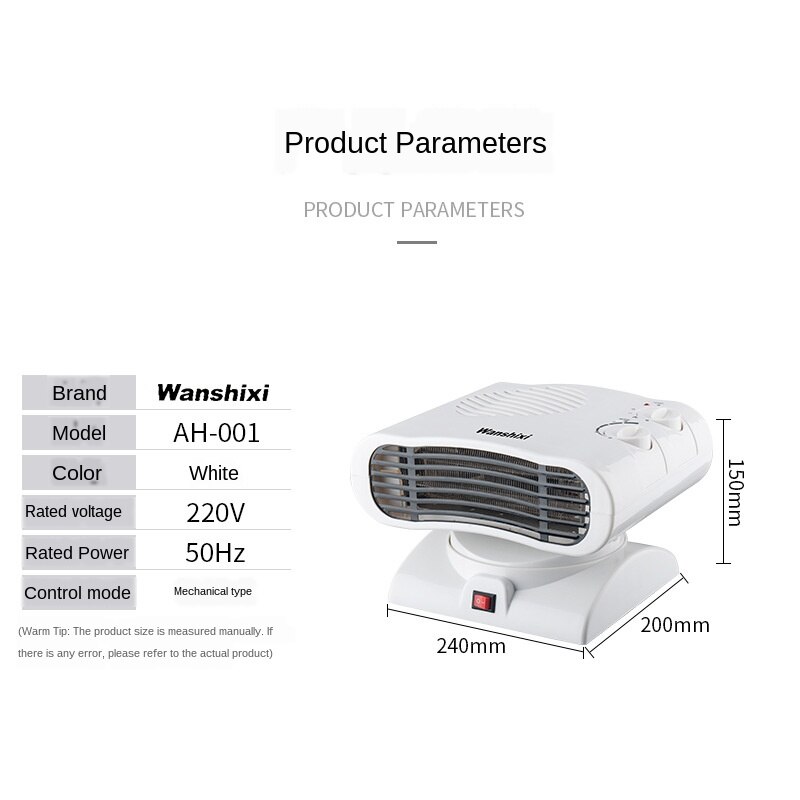 220V Cold and Warm Small Air Conditioner Heater Mini Fan Heater Bathroom Dual-Purpose Rotary Heater 800W