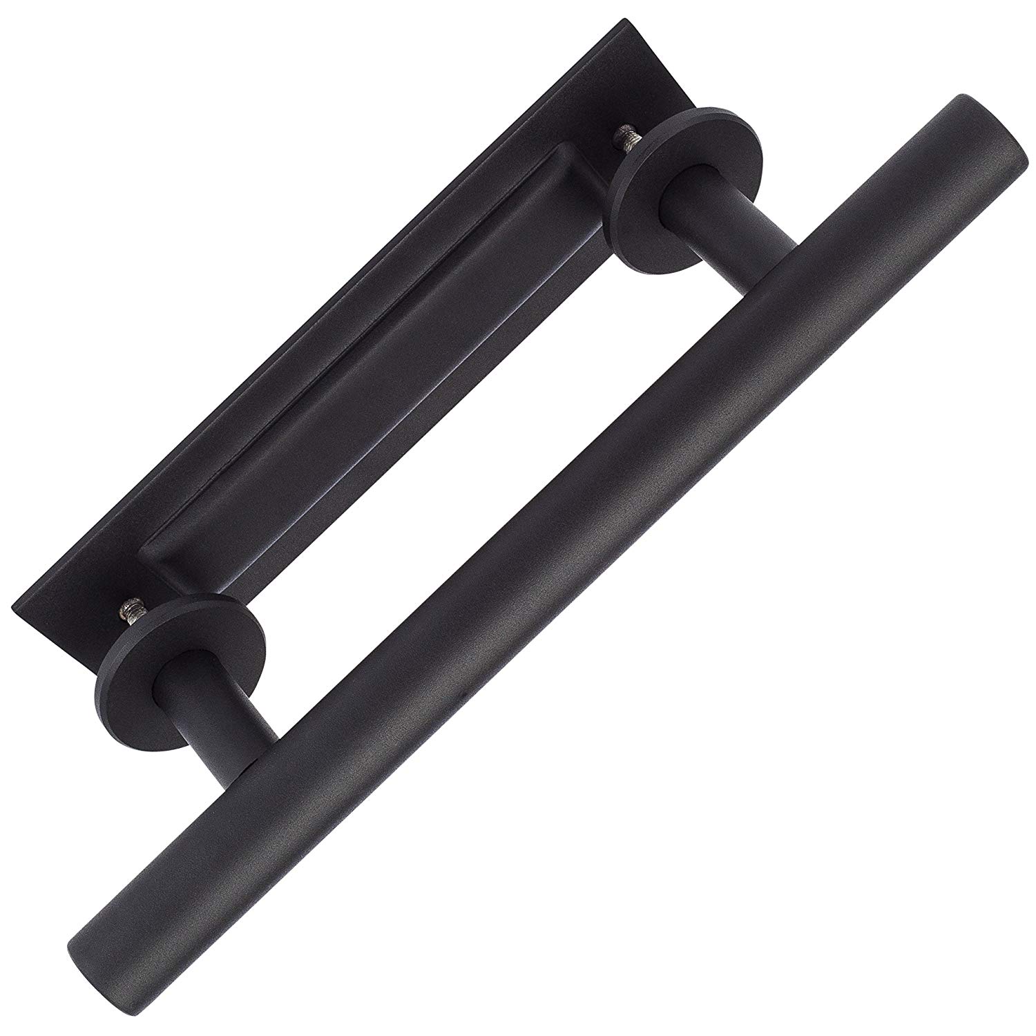 12" Matte Black Steel Sliding Barn Door Handle with Flush Back Plate