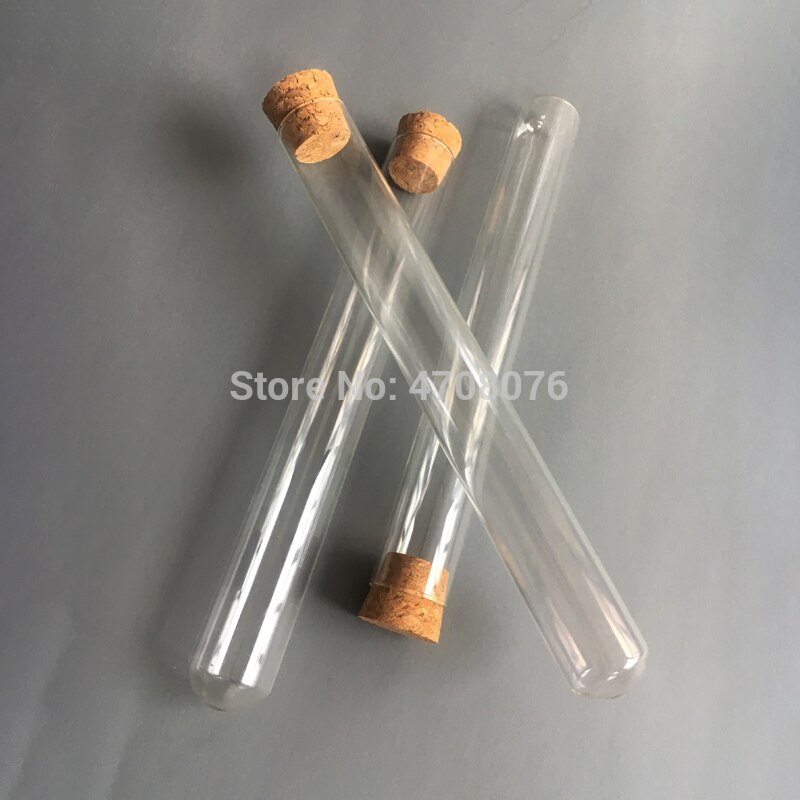 25*200mm 30pcs/lot Pyrex test tube With Cork Stopper Borosilicate transparent lab test tube round bottom plain end blowing glass