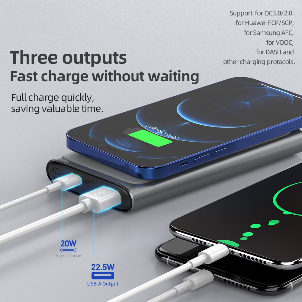 Hoco Power Bank 10000Mah 22.5W Pd Snel Opladen Met 15W Draadloze Opladen Powerbank Draagbare Batterij Voor iphone 13 12 11