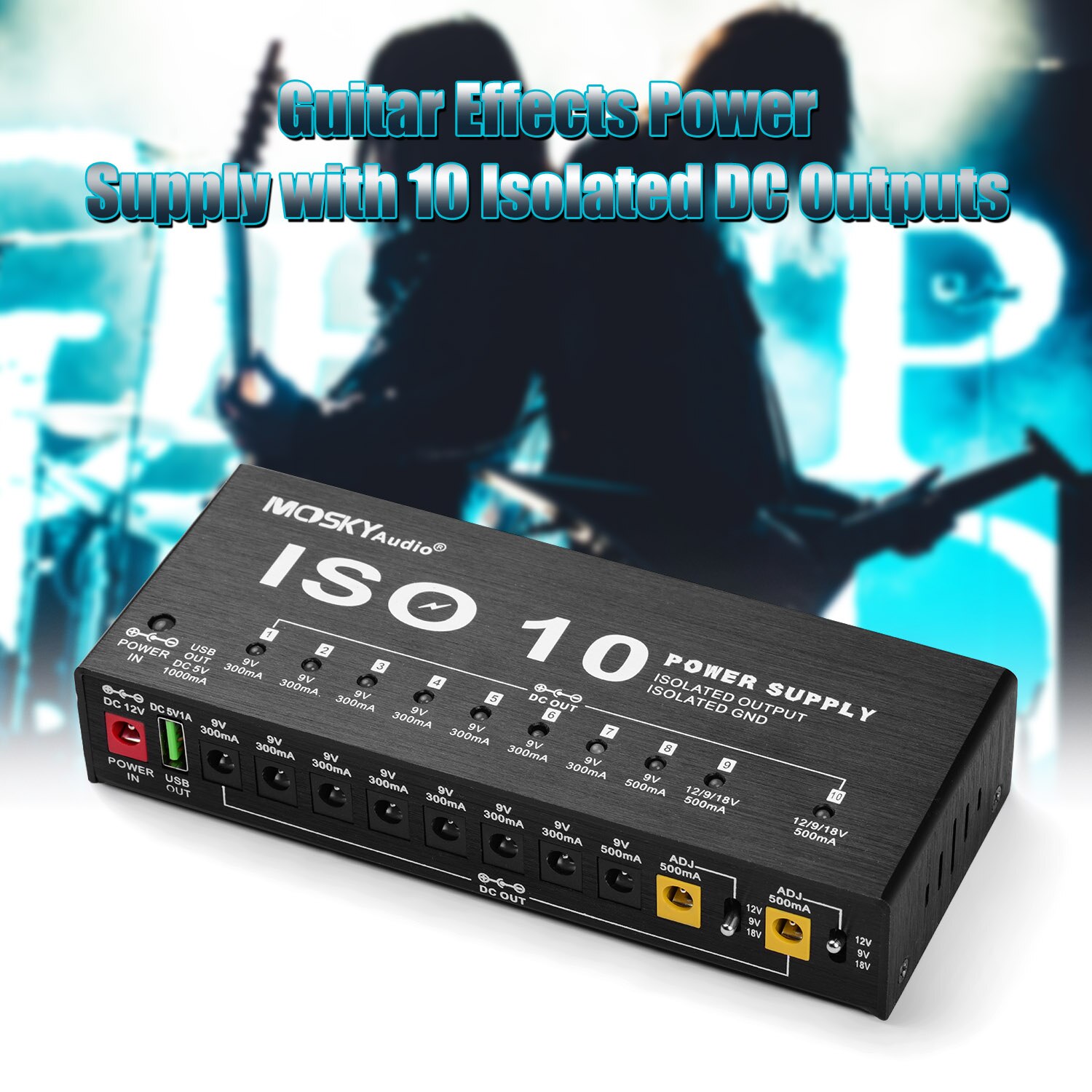 Mosky ISO-10 Gitaar Effect Voeding Station 10 Geïsoleerde Dc Uitgangen &amp; Een 5V Usb Uitgang Voor 9V 12V 18V Gitaar Effecten