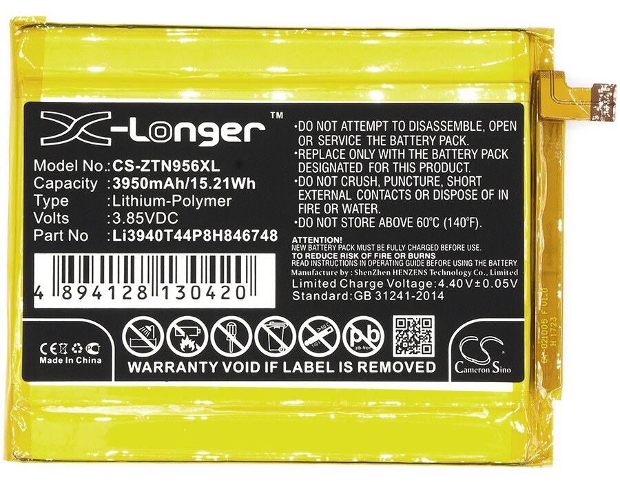Cs 3950-  / 15.21wh -akku für zte blade max 3, z986u li3940 t 44 p 8 h 846748