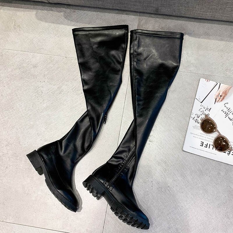 Vrouwen Knie Hoge Vrouwen Hoge Hak Laarzen Herfst En Winter Seizoen Hoge Laarzen Tot Dijen Botas Mujer Grote maat 43 Q173