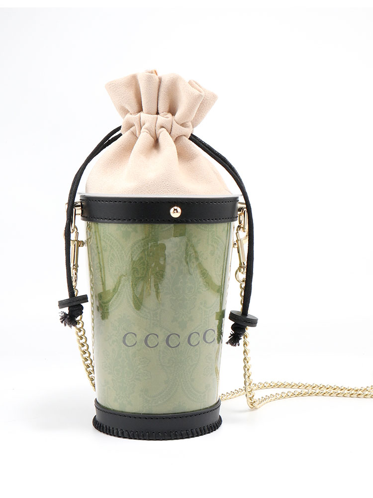 Diy-umhängetasche, mini-schultertasche für damen, durchsichtige pvc-tasche in fassform, diy-papier-kaffee-tasche mit einfacher kette für mädchen