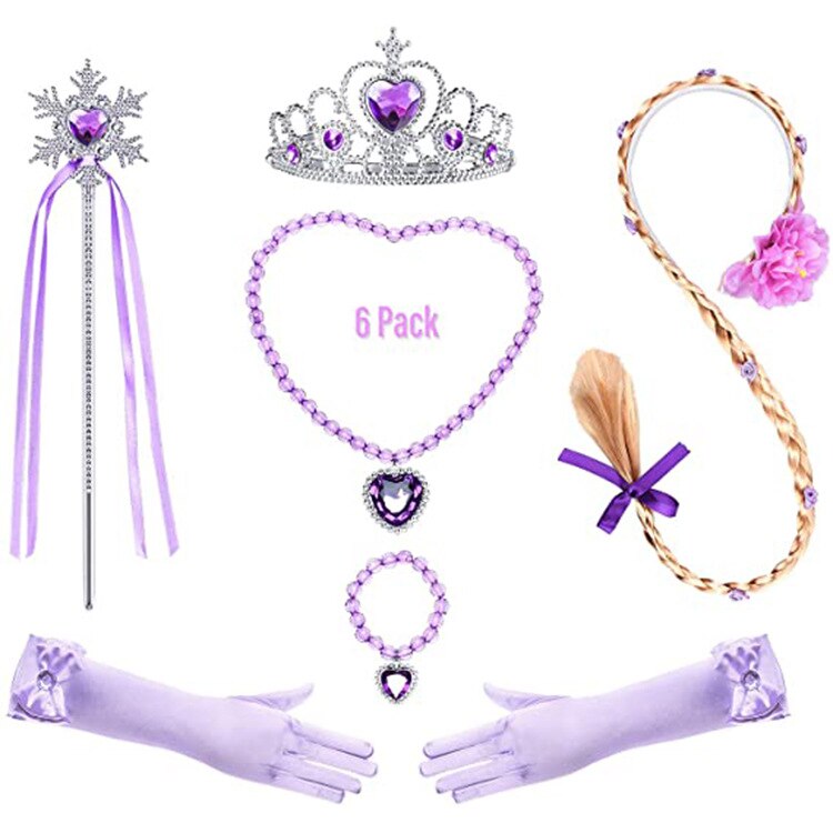 Elsa Prinses Accessoires Handschoenen Wand Kroon Sieraden Set Elsa Pruik Vlecht voor Prinses Jurk Kleding Cosplay Aankleden Sneeuwvlok: Clear