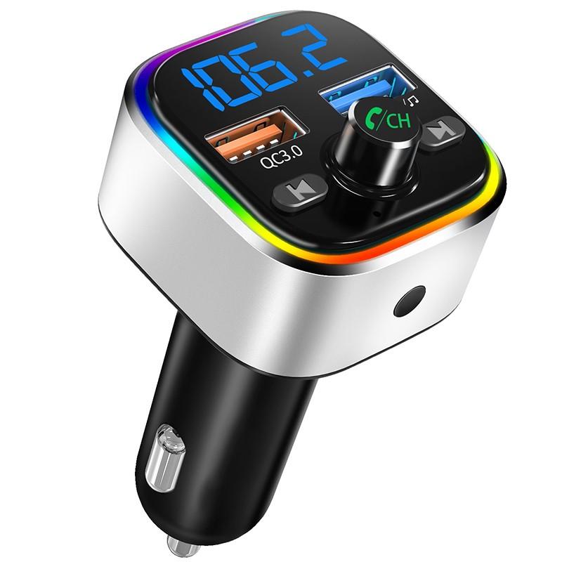 transmisor FM coche Bluetooth modulador FM con luz colorida reproductor MP3 sin pérdidas coche QC 3,0 adaptador de receptor de cargador rápido: Default Title