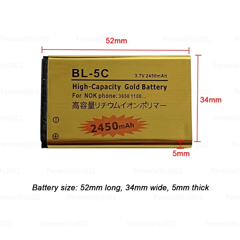 BL 5C batería 3,7 v baterías recargables de iones de litio BL5C 2450mAh para Nokia 2600 1100 1110 1112 2610 6230 6630 BL-5C de teléfono móvil