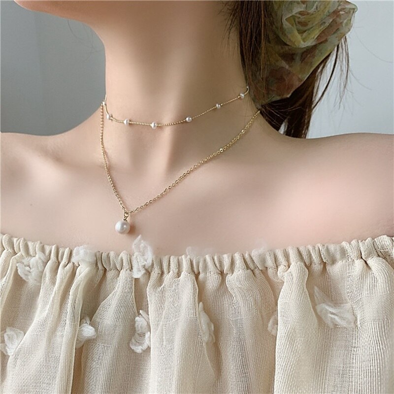 MENGJIQIAO Korean Cute Zircon Butterfly Choker Necklace For Women Multi Layer Pearl Short Collares Jewelry Kolye