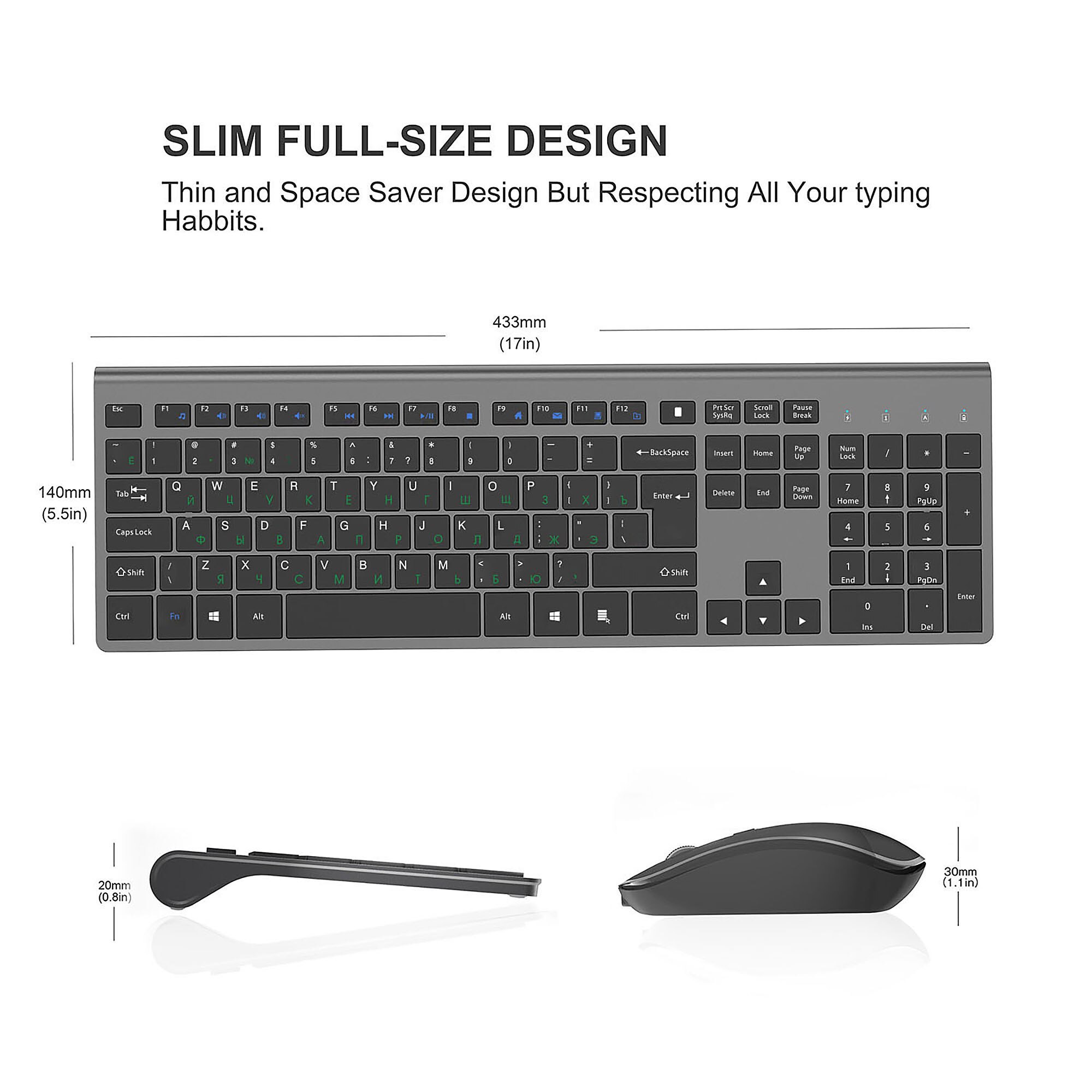 Wireless Keyboard and Mouse Set Russian layout USB Interface 2.4G Full Size Keyboard 108 Keys Mute Mouse For Apple Mini Windows
