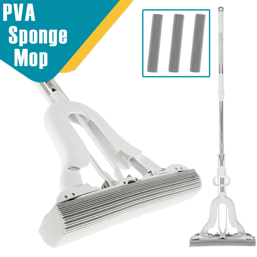 PVA-sponsmop Zelfwringende sponsrolmop met verstelbare handgreep Superabsorberende spons Vloermop Huishoudelijk schoonmaakgereedschap