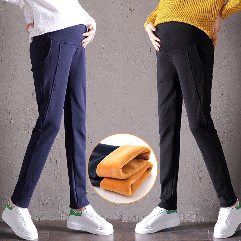 Winter Maternity Trousers Elastic Warm Thicken Pants For Pregnant Women Pregnancy Clothes Slim Autumn Maternity Sports Trousers