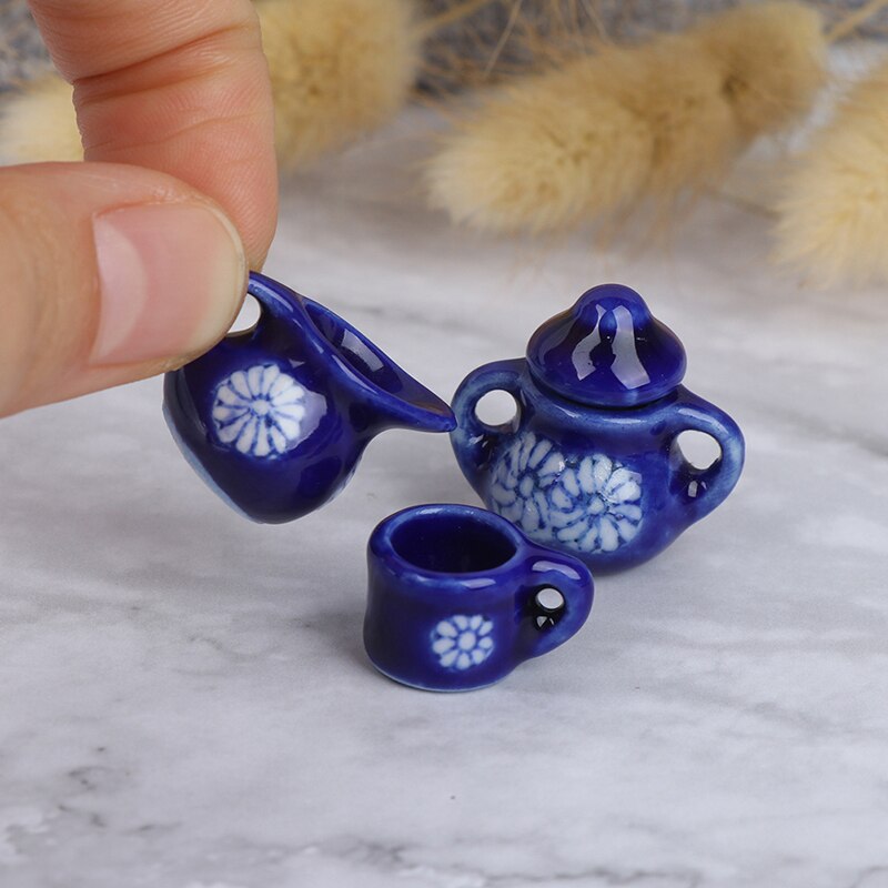 Porcelain Miniature Tea Cup Sets Mini Teapot Coffee Plate Play Kitchen Dining Ware Toy 15pcs 1/12 Dollhouse Tableware