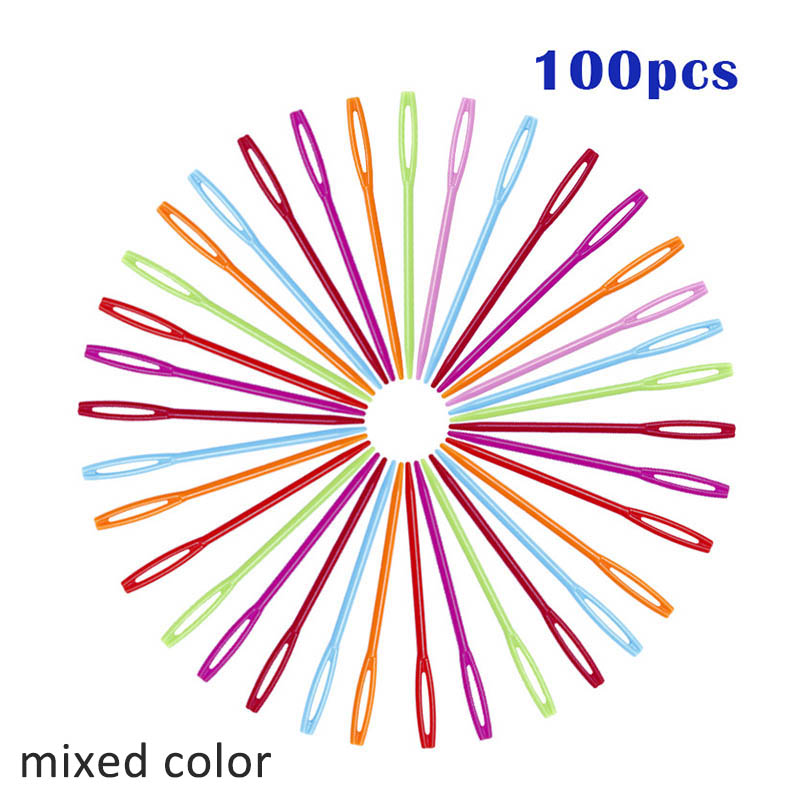 100Pcs Haak Haken Diy Trui Weven Gereedschappen Breinaalden Plastic 7 Cm Muliti-Kleur Wandtapijt Wol Garen Naald