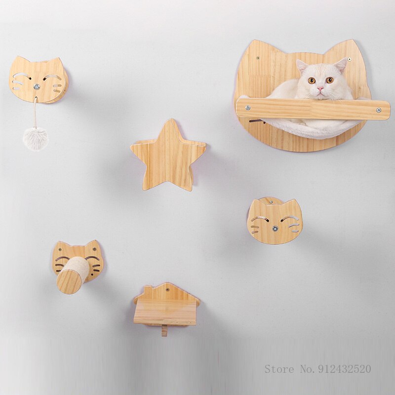 Grenen Massief Houten Diy Kat Klimrek Kat Muur Opknoping Kat Nest Krabpaal Kat Hangmat Trap Kamer Kat Opknoping bal Speelgoed