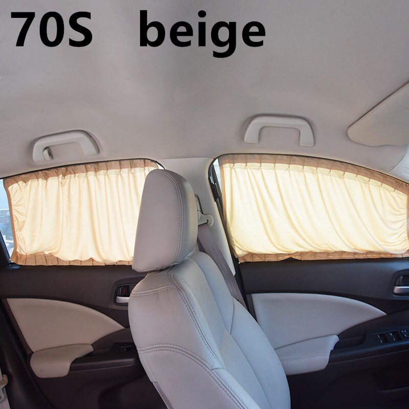 A2pcs/set Aluminum Alloy Elastic Car Side Window Sunshade Curtains Auto Windows Curtain Sun Visor Blinds Cover car-styling S,M,L: Beige 70S