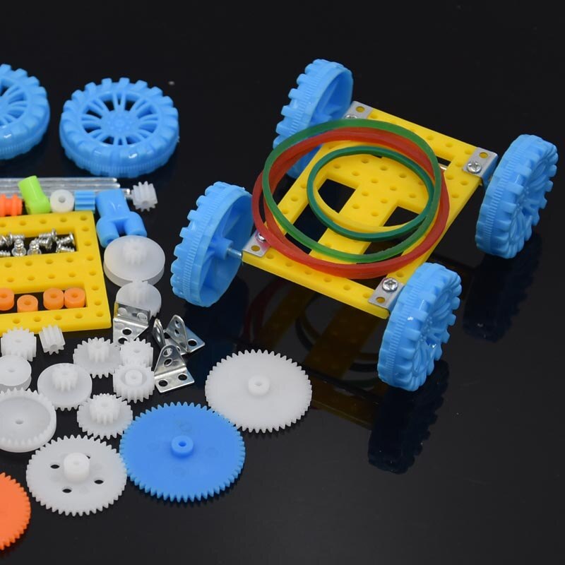 77 stk plast gear motor gearkasse model håndværk diy firehjulstræk bil auto robot børn rack remskive bælte videnskabeligt eksperiment