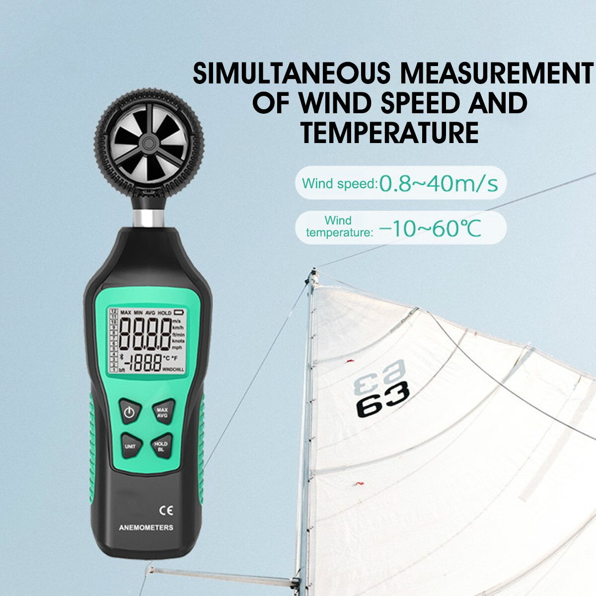 Becornce Anemometer Portable Thermometer Temperature Measuring Wind Speed Air Flow Gauge Meter LCD Digital Handheld Windmeter