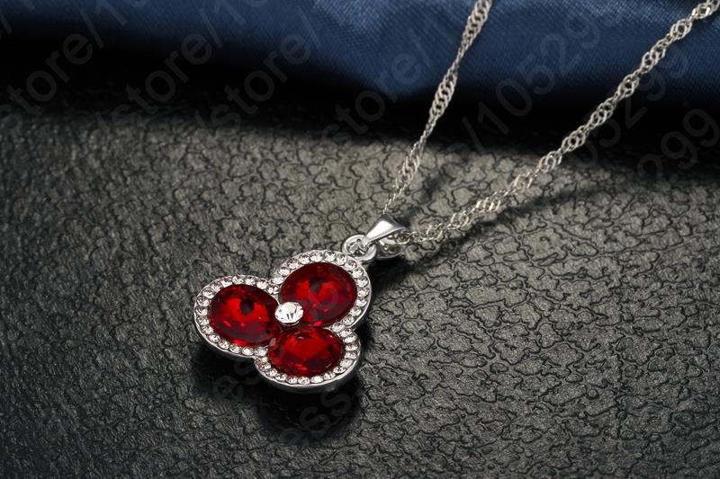 Reale Romantico 925 sterlina d'argento CZ di Cristallo Petalo Rosso A Forma di Pietra Del Pendente Della Collana per La Donna Dei Monili di Cerimonia Nuziale impostato