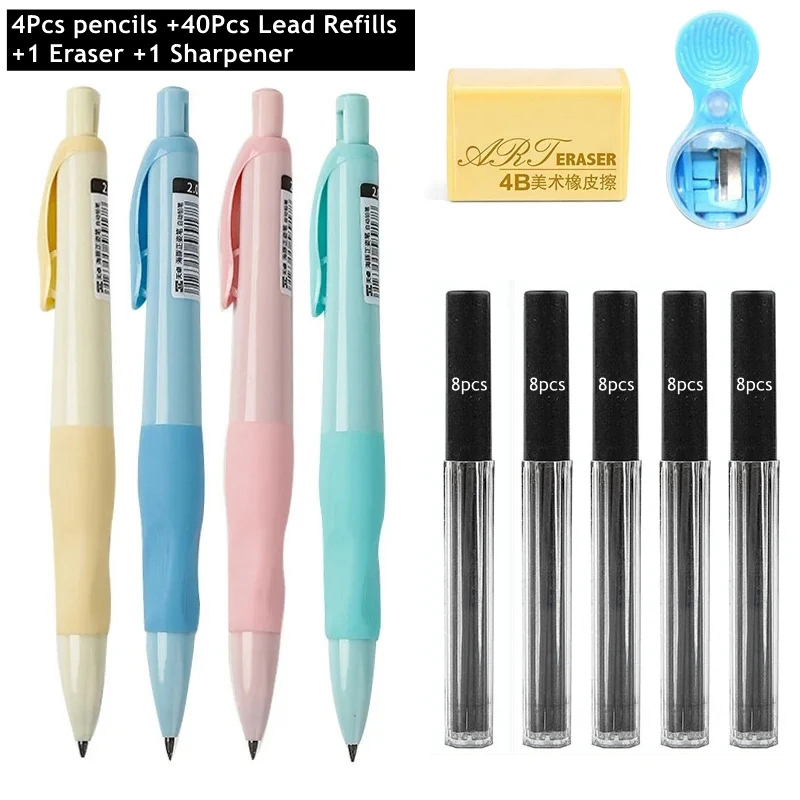 Ensemble de crayons mécaniques dauphin mignon de 2mm, crayon HB pour dessin de charpentier 2.0mm pour dessin, écriture, croquis, fournitures scolaires Kawaii: WHITE