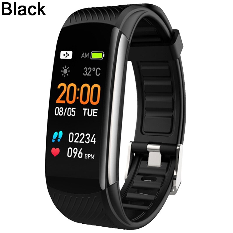 C6S Smart Fitness Bracelet Men Women Heart Rate Monitor Smart Band Fitness Tracker Watch WhatsApp Reminder Smart Bracelet Watch: Black