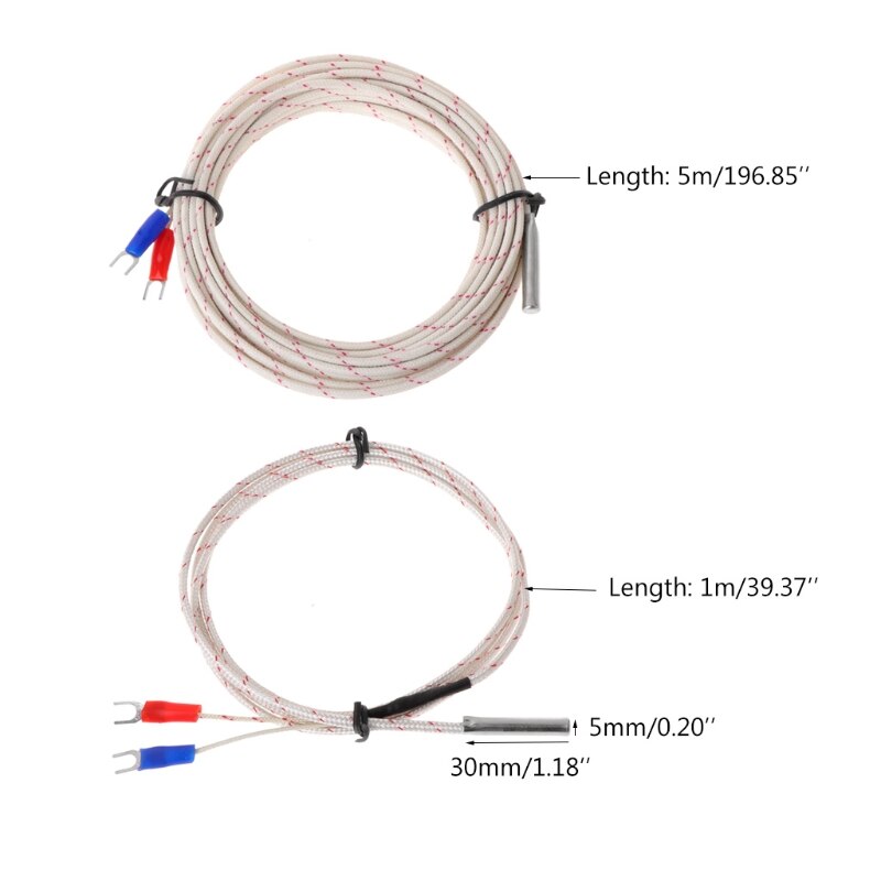 Termoelement temperaturregulator sensor 0-600c k type ledning 1m 5m sonde 5 x 30mm a0nc