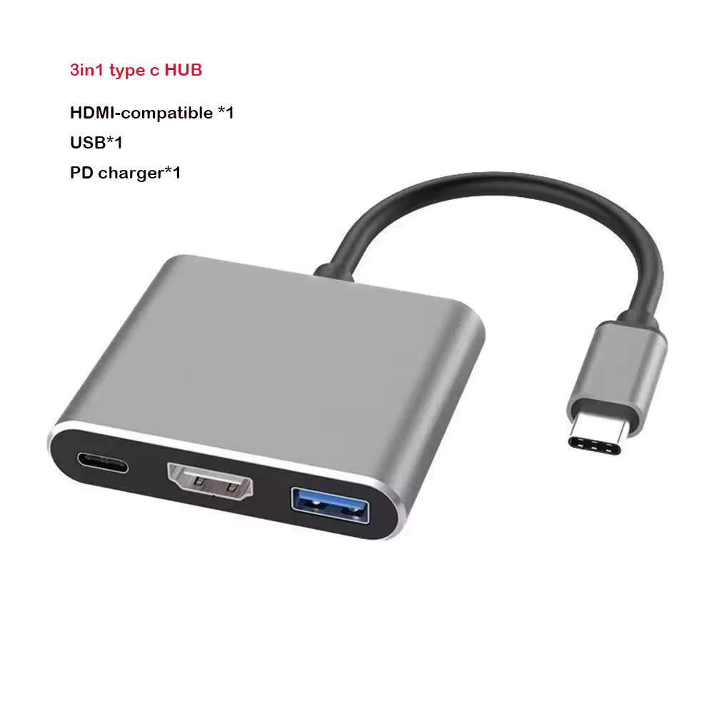 USB C To HDMI-Compatible VGA Adapter Type-C Digital AV Multiport Adapter Thunderbolt 3 Converter To 4K 1080P for MacBook: grey