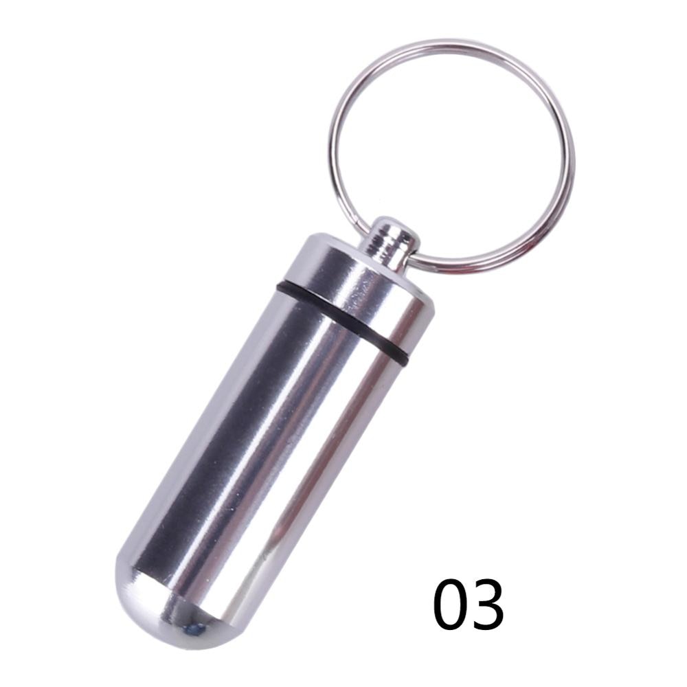5 stk/parti vandtæt aluminium pilleæske medicinæske beholder flaskeholder nøglering udendørs pilleæske pilleæske bærbar  #273518: Sølv